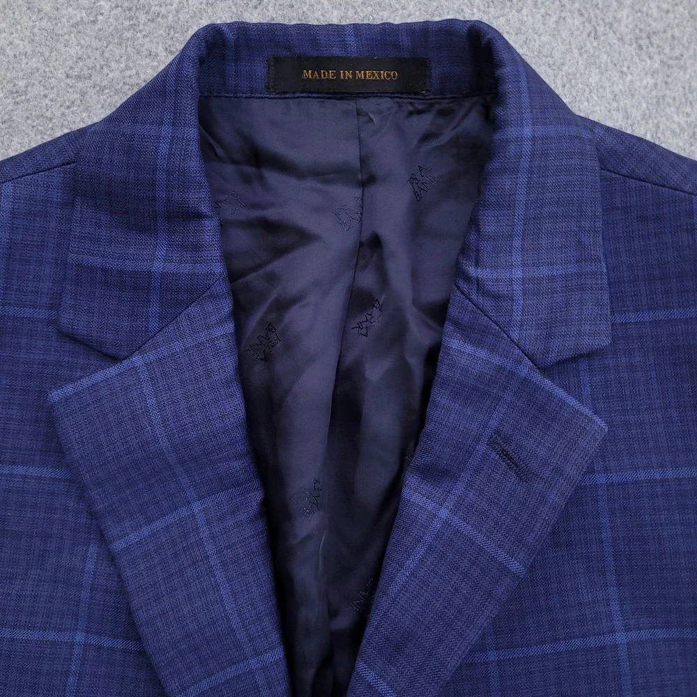 Jos A Bank Blazer Mens 40L Blue Windowpane Lanificio 120s Wool Cerruti Jacket